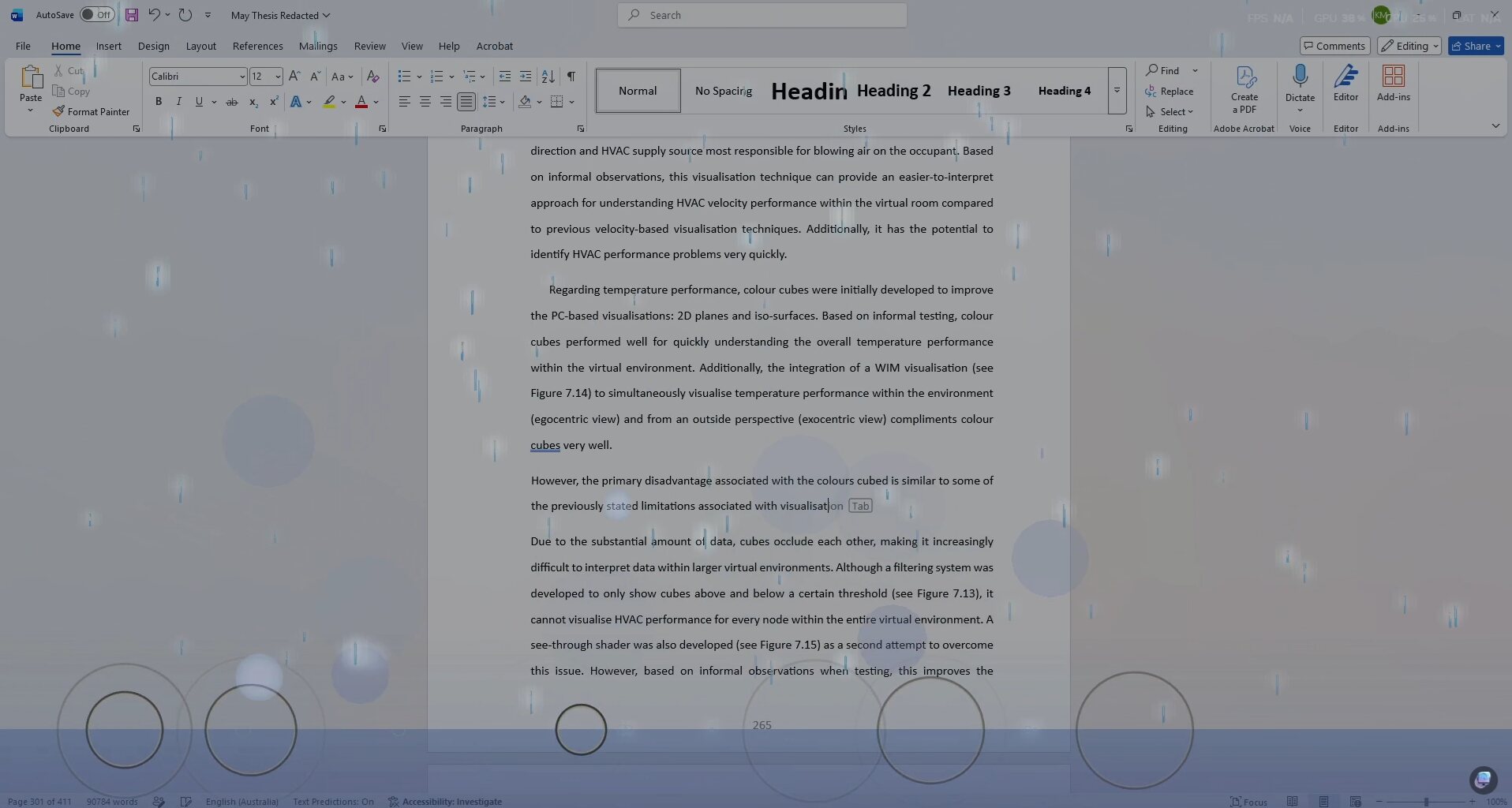 Rain falling and rippling across the screen while Ambientra runs on top of a real Word document